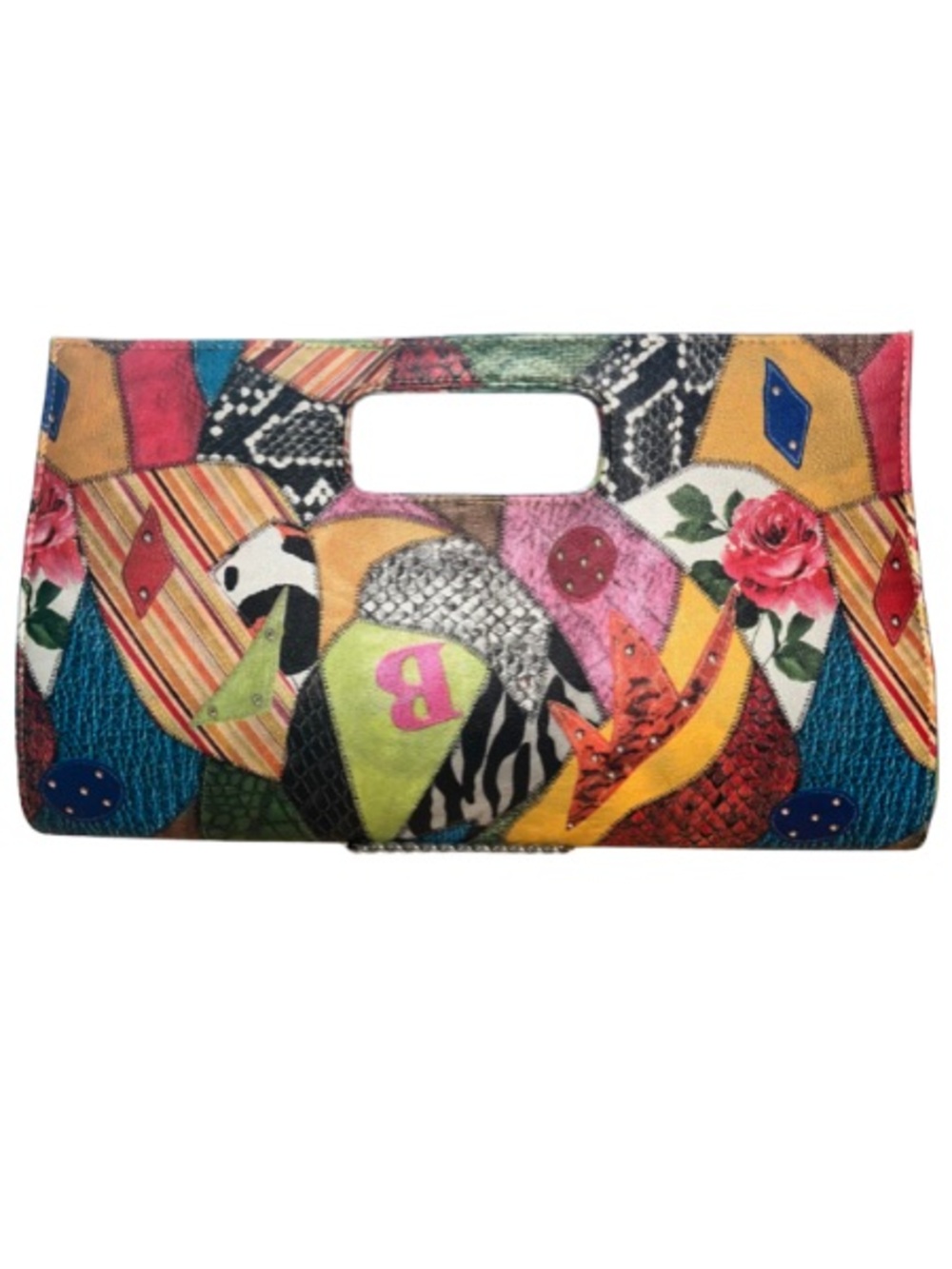 Vtg 80s 90s Multicolor
Patchwork Envelope Clutch Purse Faux Snakeskin Boho NWOT